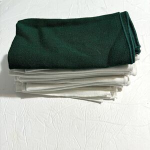Vintage Fabric Square Napkins Set of 15 White & Green Cloth 16”x16” Table Linen